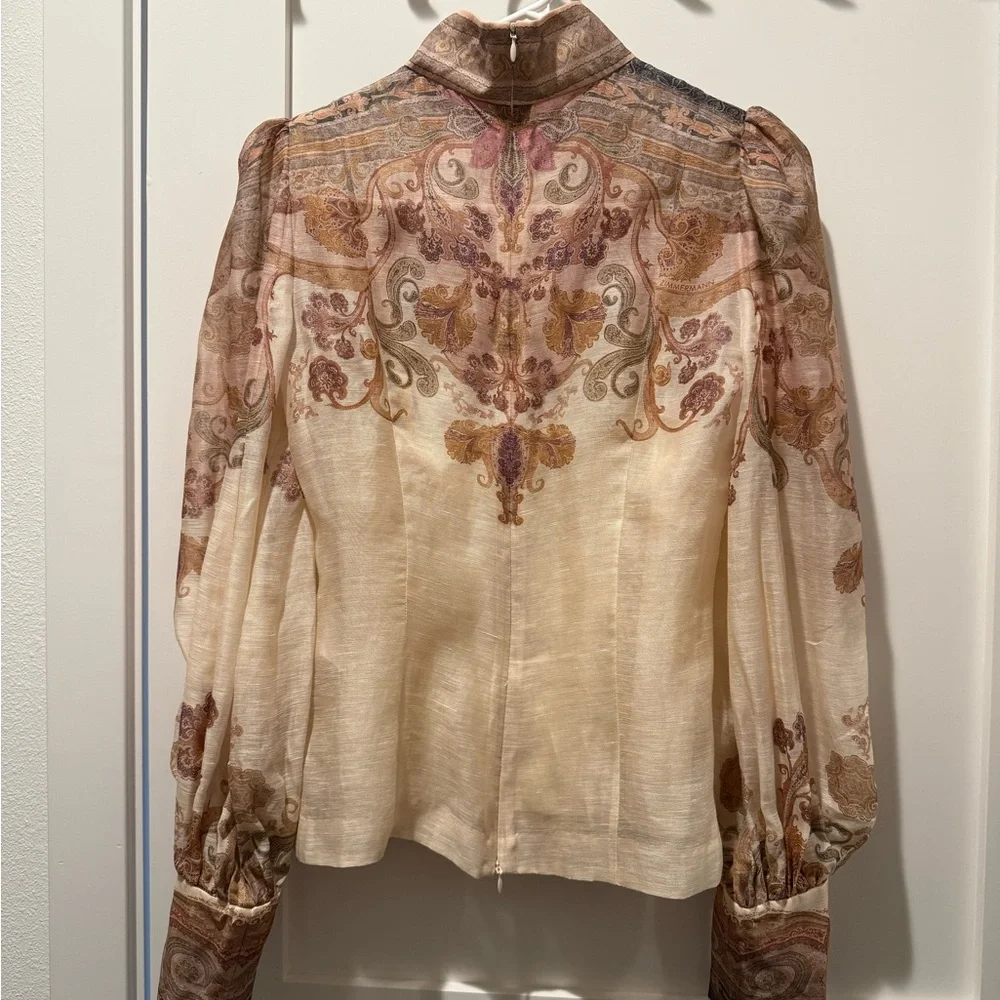 Zimmermann Silk Linen Illustration Bodice Blouse Size 0 - Picture 3 of 8
